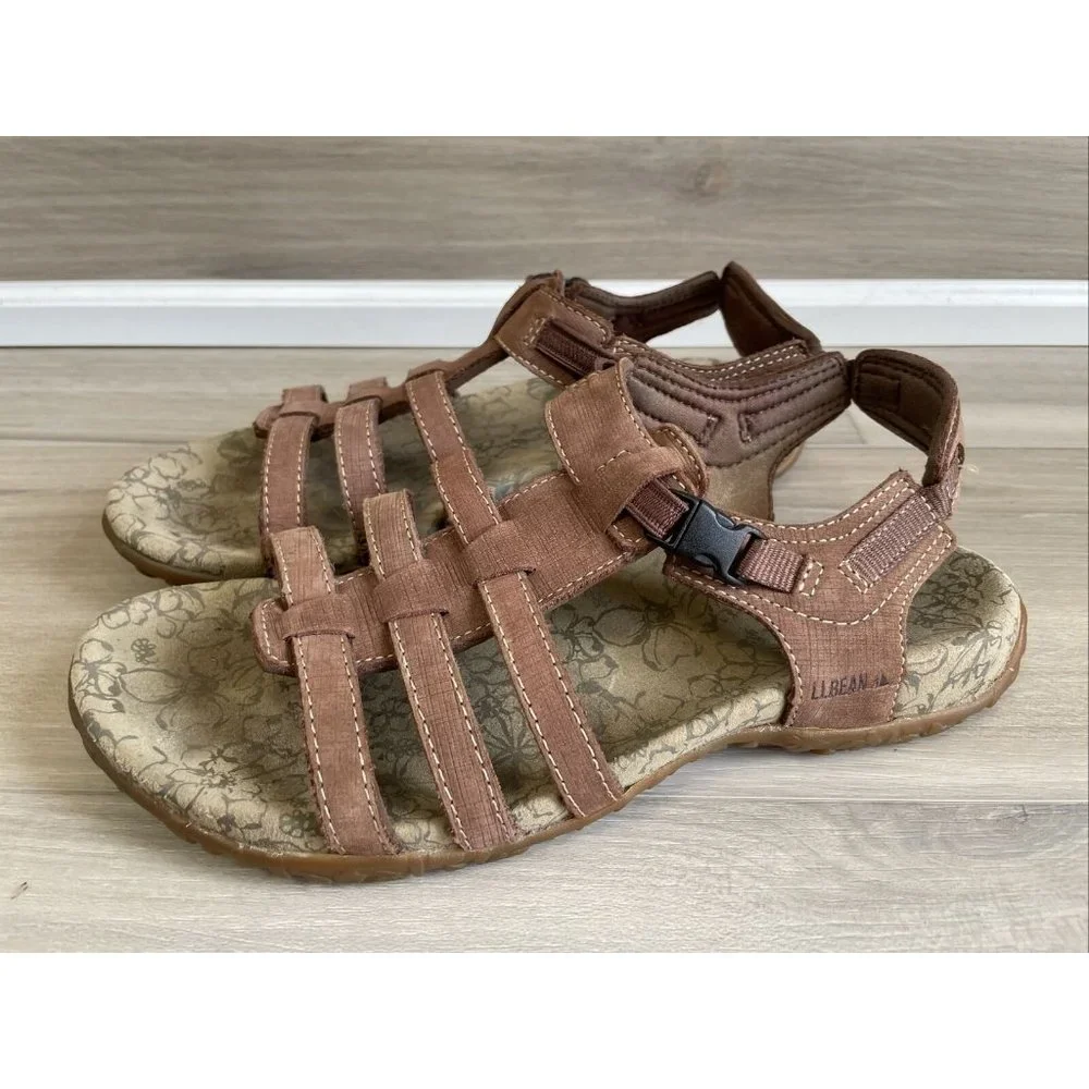 LL Bean L.L. Bean Womens Brown Strappy Strap Sandals With Hook Closure Sz‎ 8
